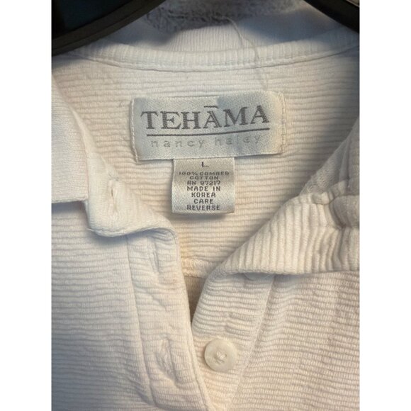 Tehama Nancy Haley Vintage White Textured Polo Golfer Shirt Size L - Picture 2 of 3